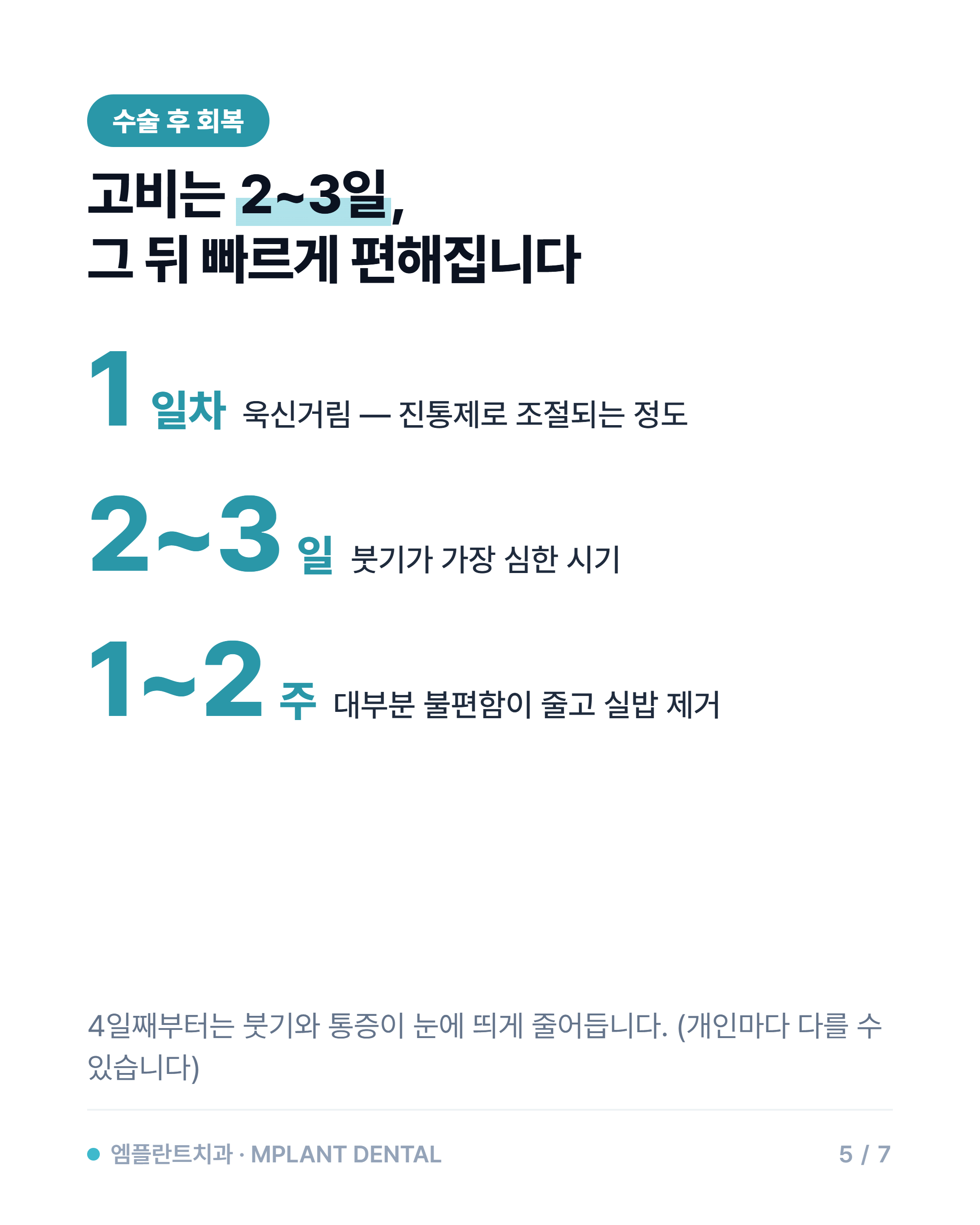 임플란트 통증, 얼마나 아플까요? — 수술 당일 실제로 느끼시는 것들 5/7